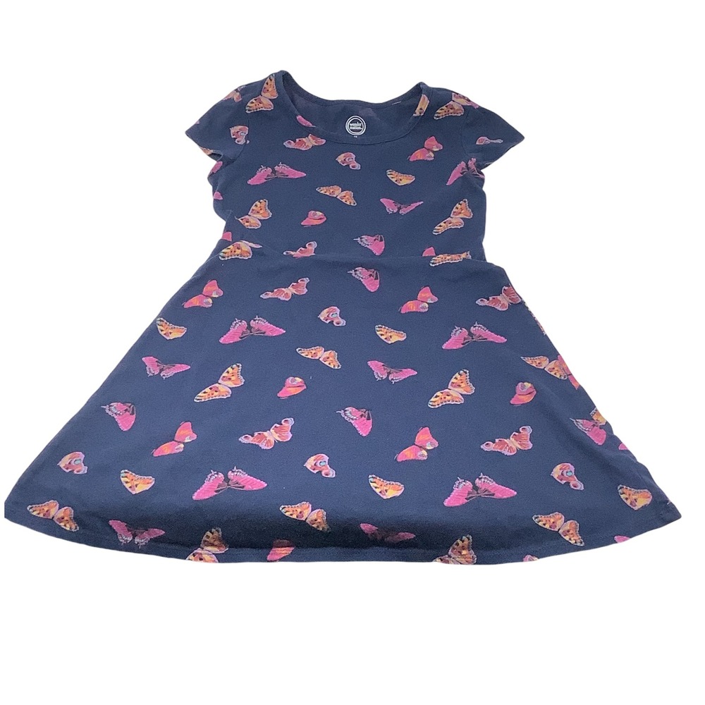 Wonder Nation Girls Short Sleeve Butterfly Print Dress‎ M 7-8 Blue Multicolor